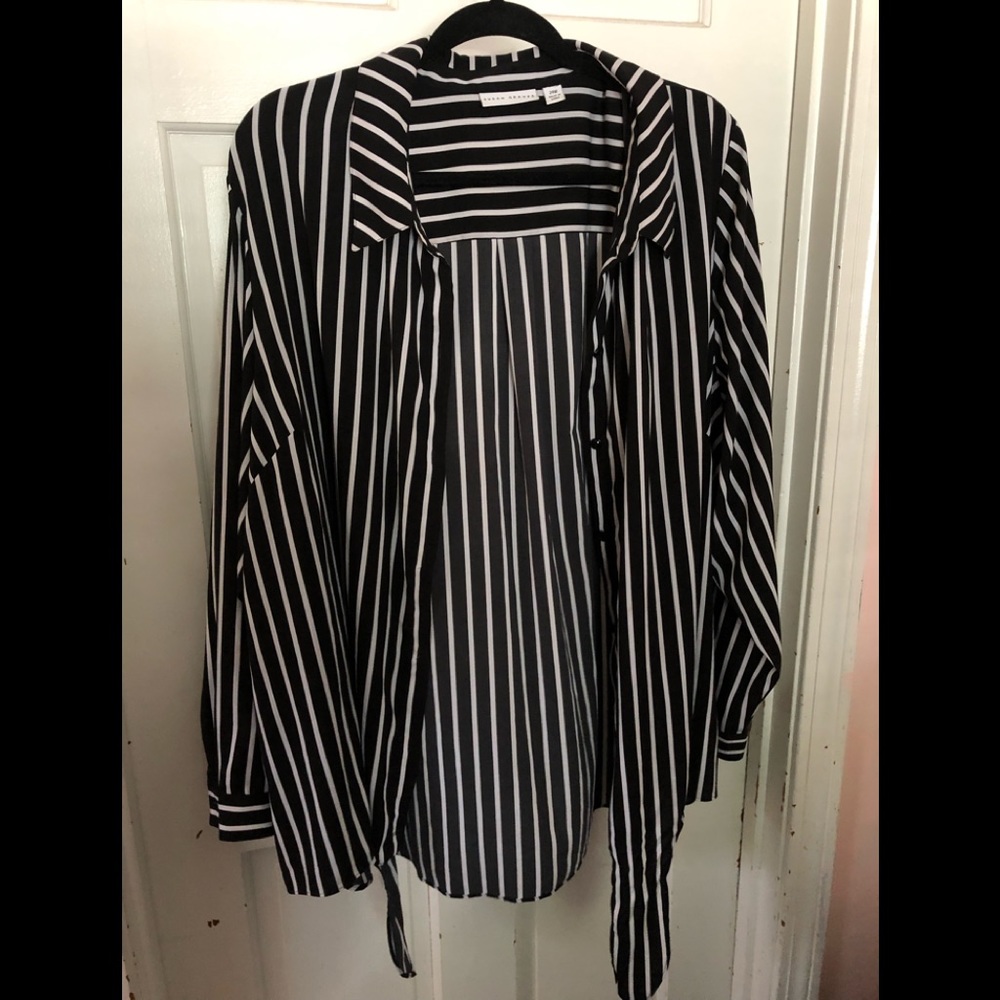 Tie-Knot Button Down Striped Blouse